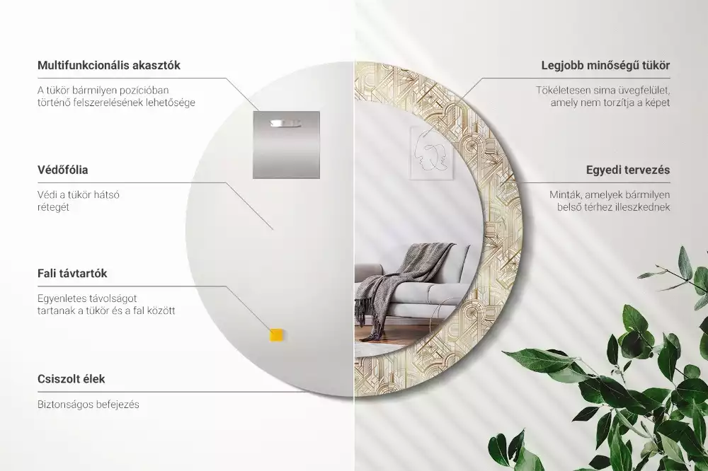 Kerek tükör fali dísz Art deco kompozíció