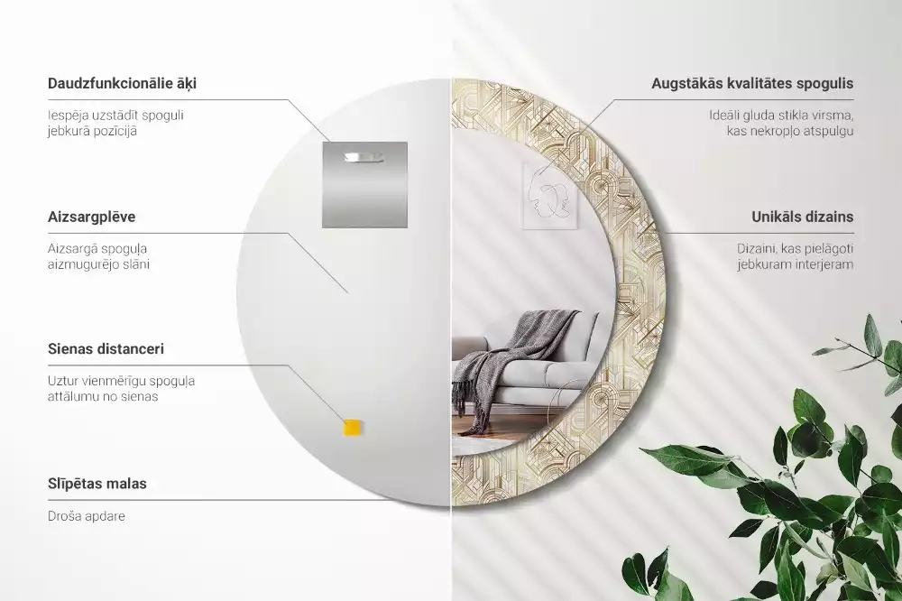 Kerek tükör fali dísz Art deco kompozíció