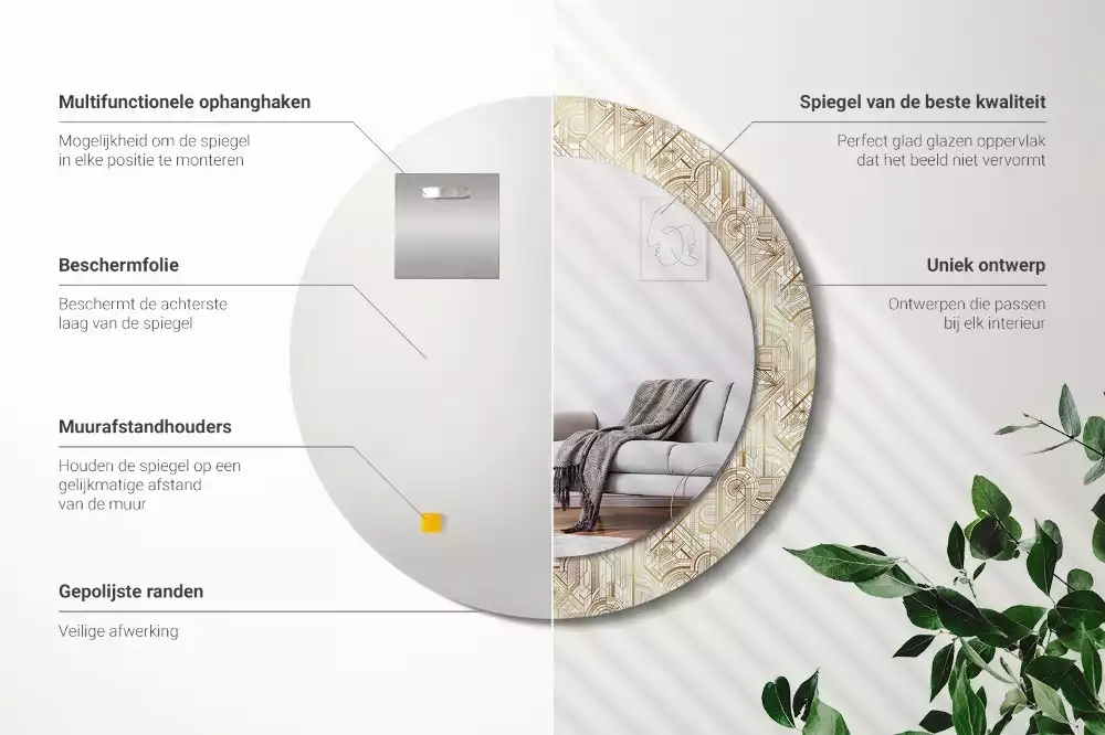 Kerek tükör fali dísz Art deco kompozíció