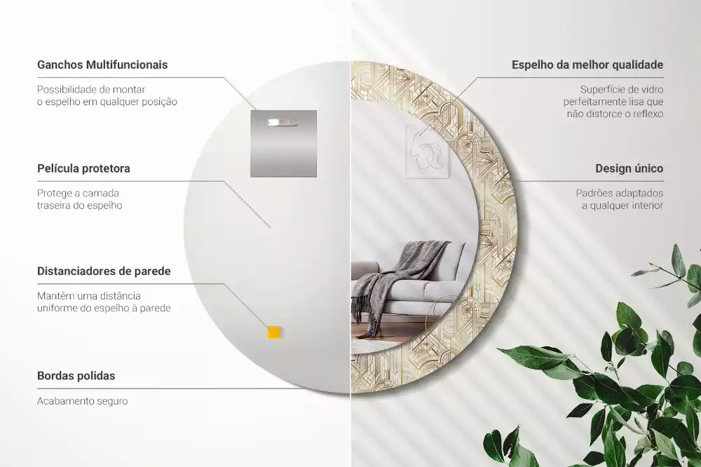 Kerek tükör fali dísz Art deco kompozíció