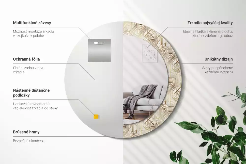 Kerek tükör fali dísz Art deco kompozíció