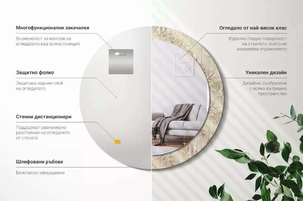 Kerek tükör fali dísz Art deco kompozíció