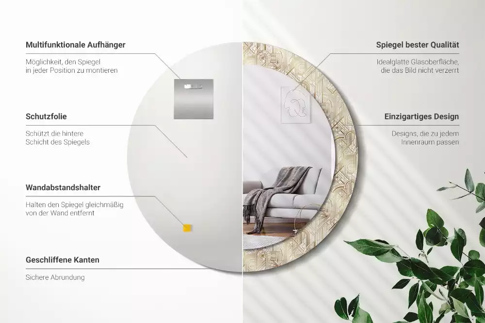 Kerek tükör fali dísz Art deco kompozíció