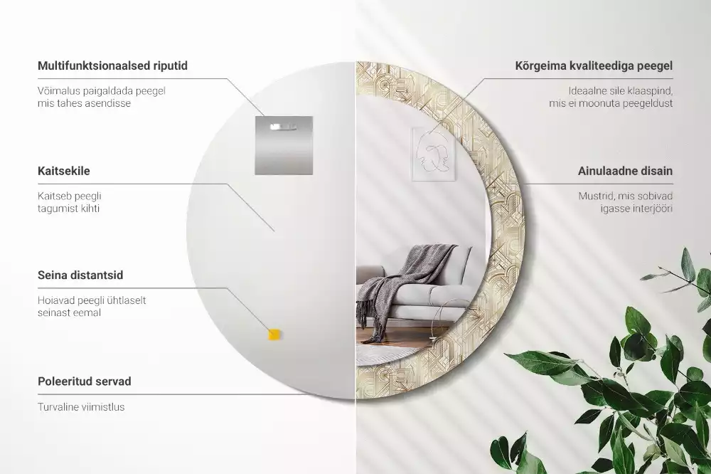 Kerek tükör fali dísz Art deco kompozíció