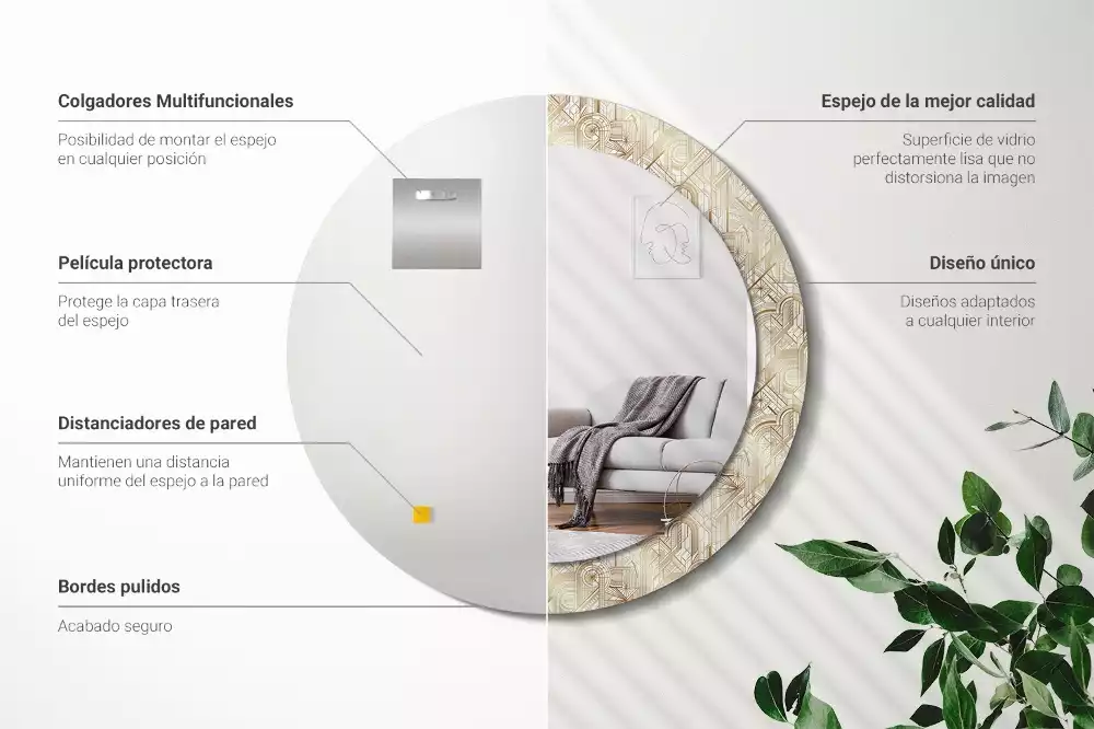 Kerek tükör fali dísz Art deco kompozíció