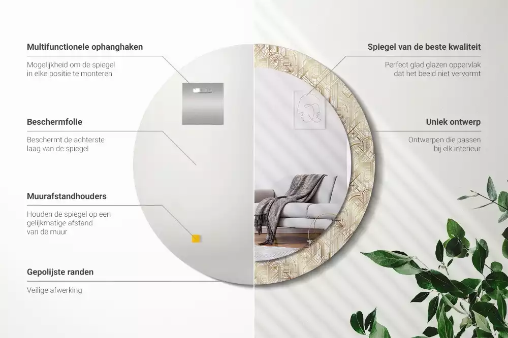 Kerek tükör fali dísz Art deco kompozíció