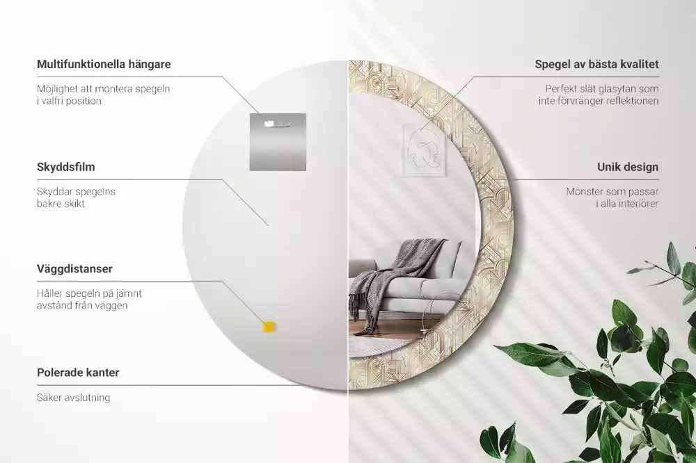 Kerek tükör fali dísz Art deco kompozíció