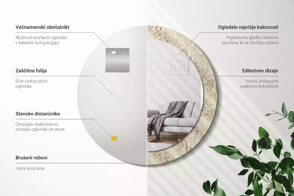 Kerek tükör fali dísz Art deco kompozíció