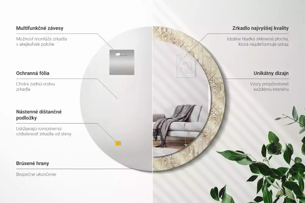 Kerek tükör fali dísz Art deco kompozíció