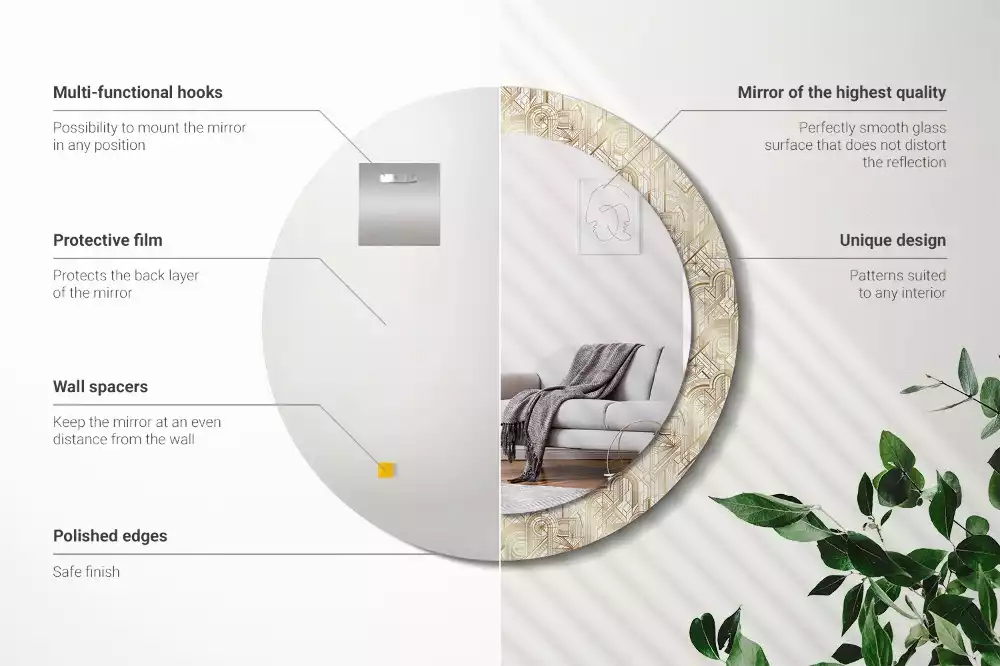 Kerek tükör fali dísz Art deco kompozíció