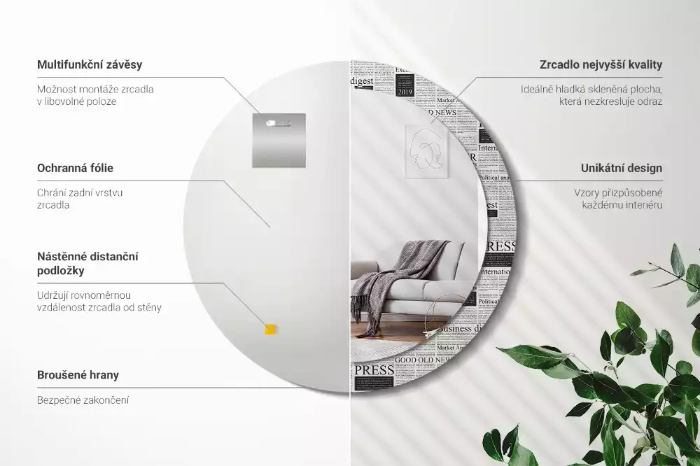 Kerek tükör fali dísz Újságok