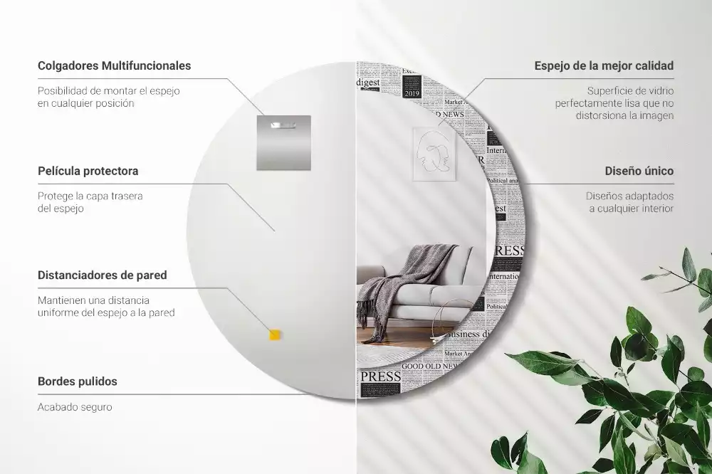 Kerek tükör fali dísz Újságok