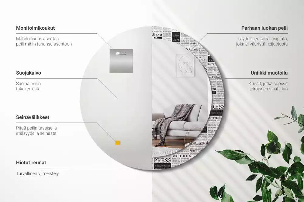 Kerek tükör fali dísz Újságok