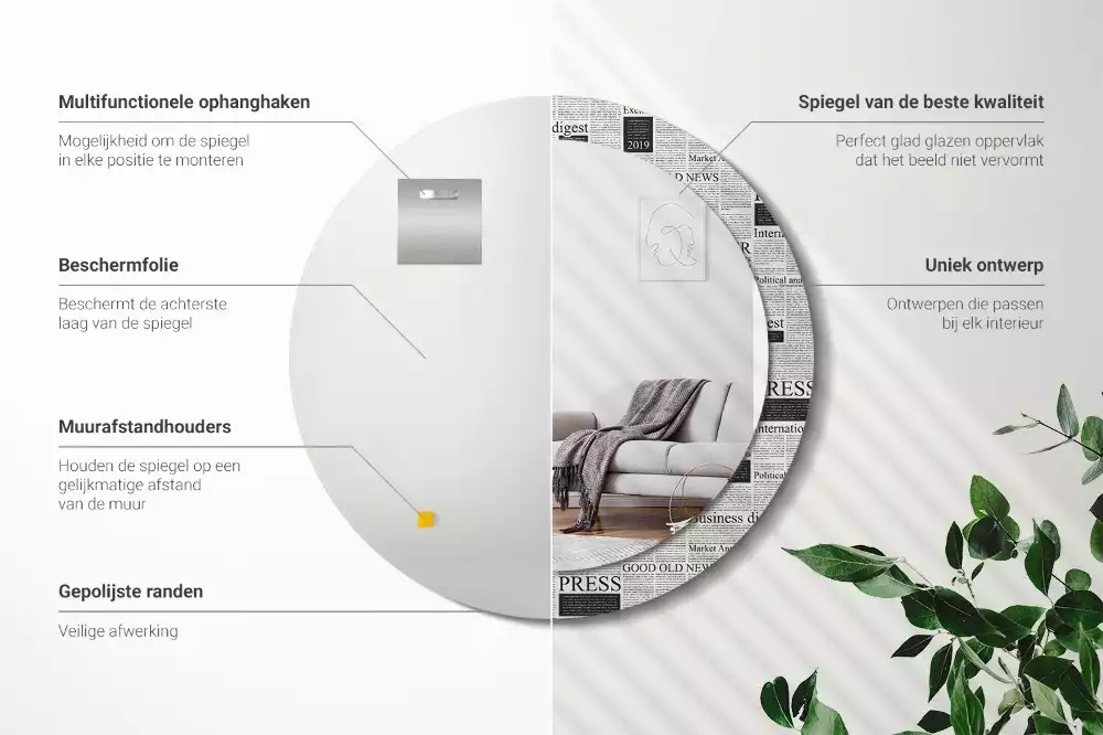 Kerek tükör fali dísz Újságok