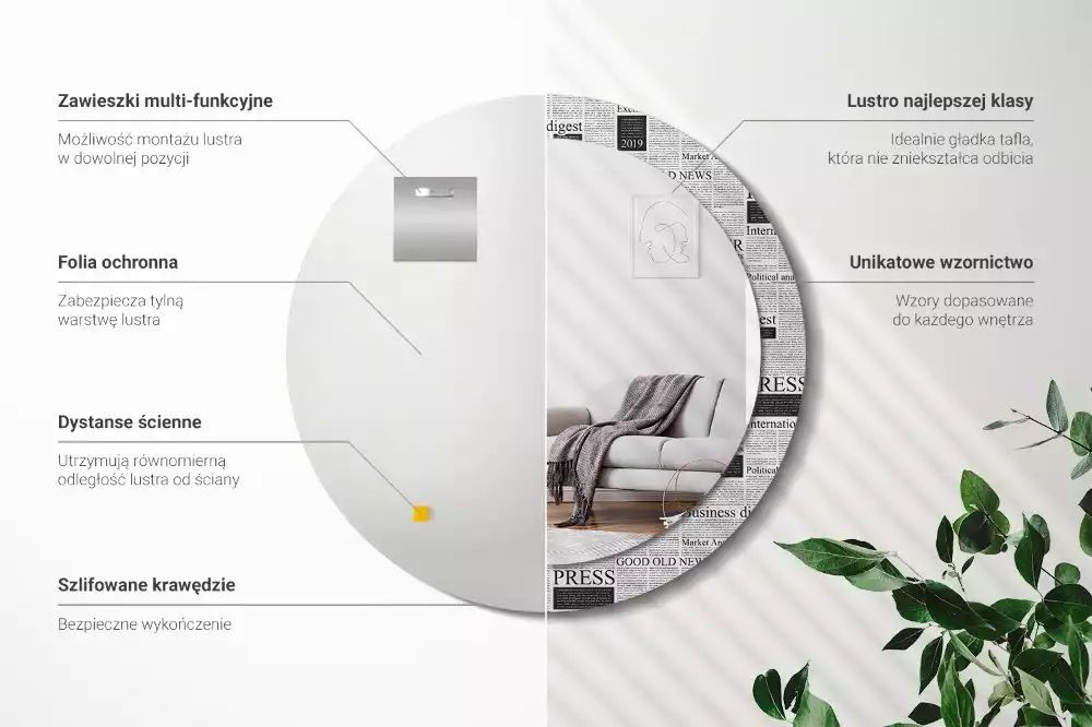 Kerek tükör fali dísz Újságok