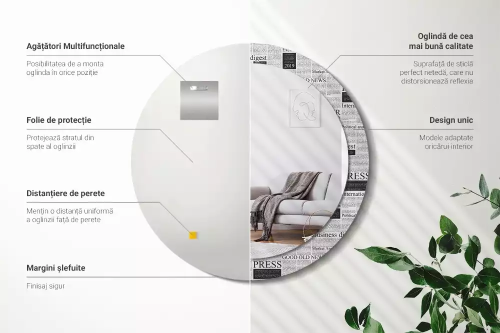 Kerek tükör fali dísz Újságok