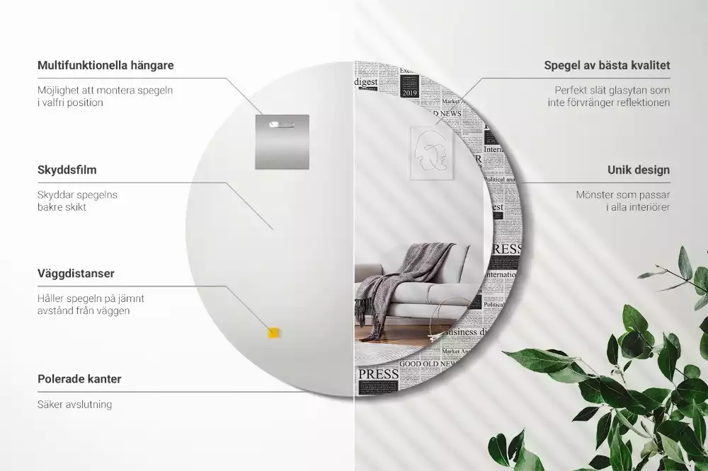 Kerek tükör fali dísz Újságok