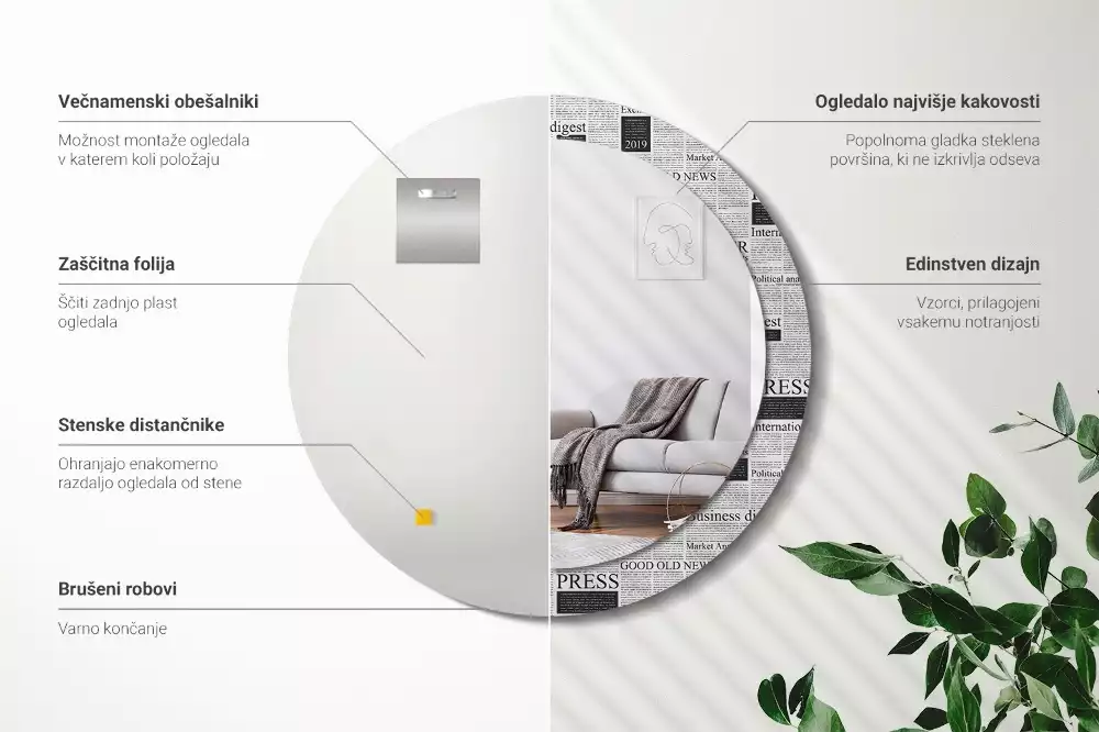 Kerek tükör fali dísz Újságok