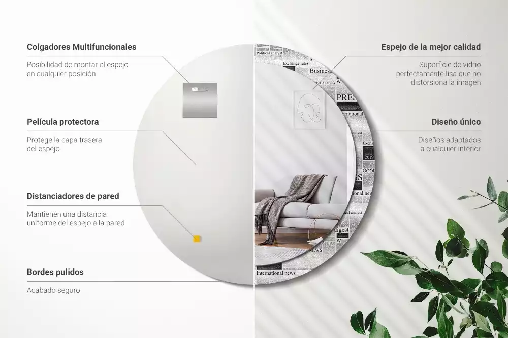 Kerek tükör fali dísz Újságok