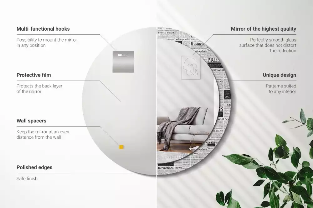 Kerek tükör fali dísz Újságok