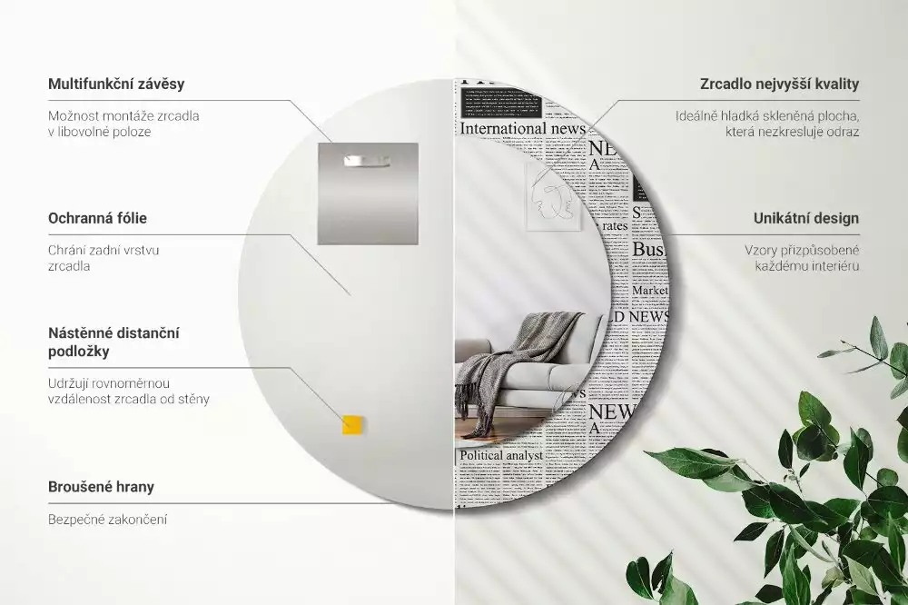 Kerek tükör fali dísz Újságok