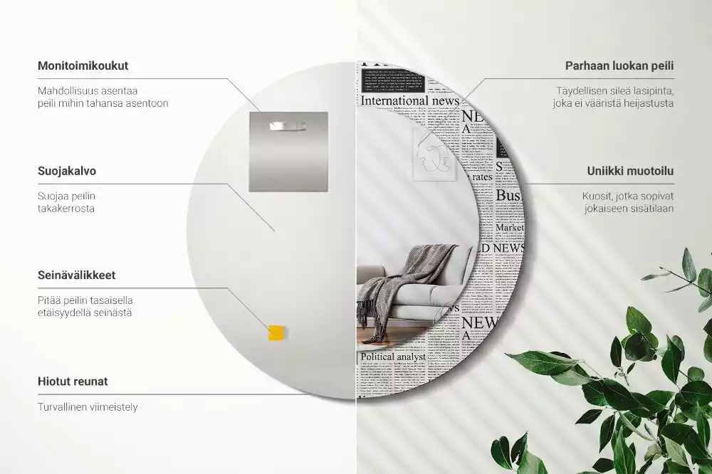 Kerek tükör fali dísz Újságok