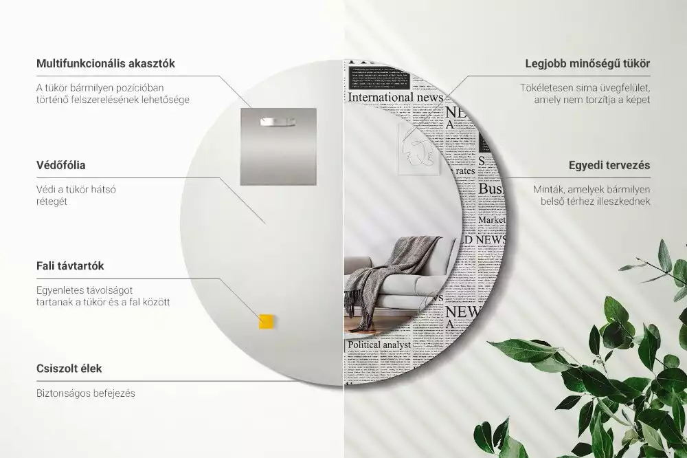 Kerek tükör fali dísz Újságok