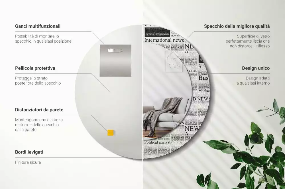 Kerek tükör fali dísz Újságok