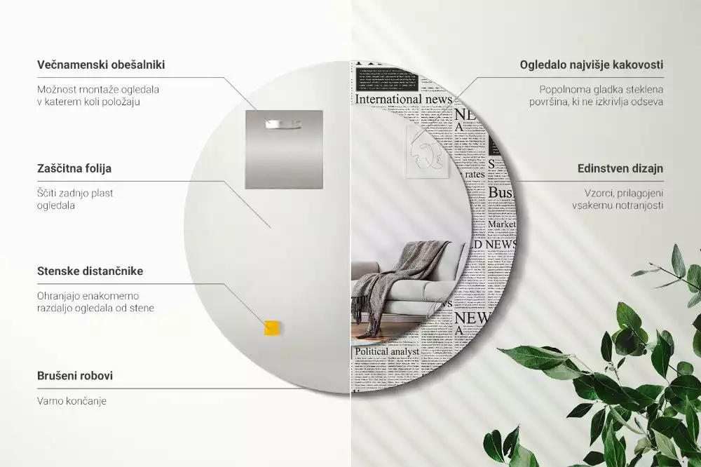 Kerek tükör fali dísz Újságok