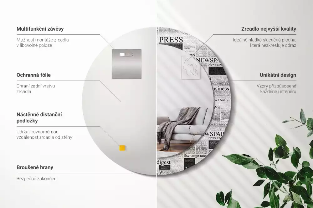 Kerek tükör fali dísz Újságok