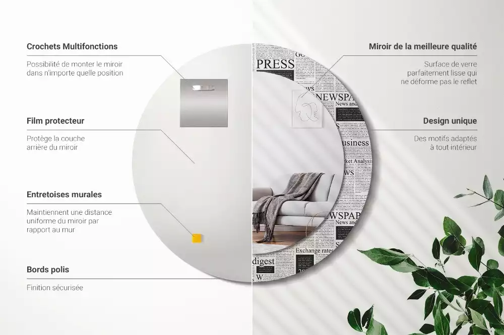 Kerek tükör fali dísz Újságok