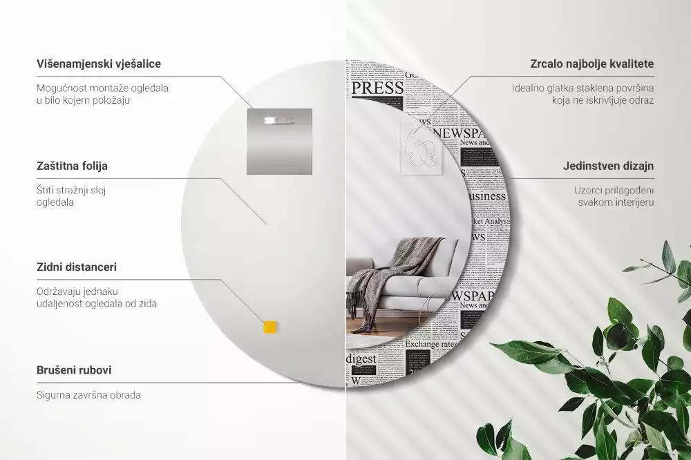 Kerek tükör fali dísz Újságok