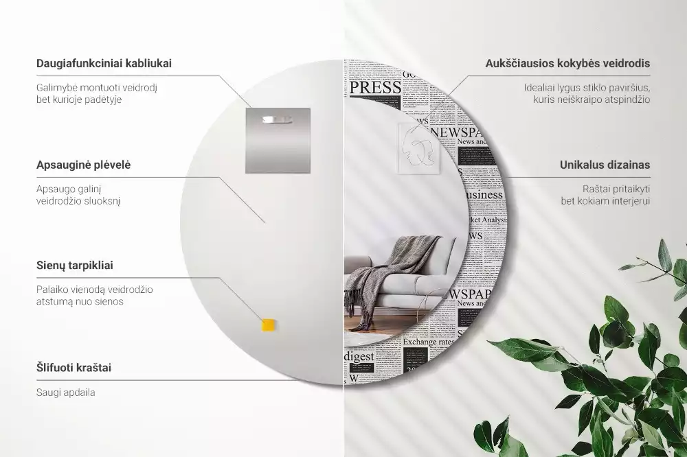 Kerek tükör fali dísz Újságok