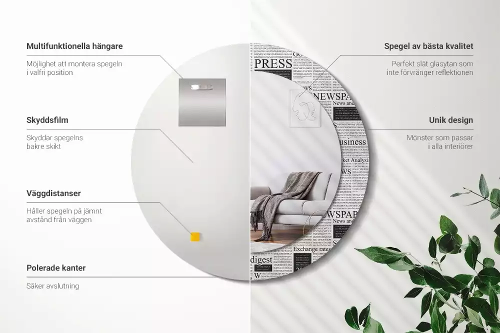 Kerek tükör fali dísz Újságok