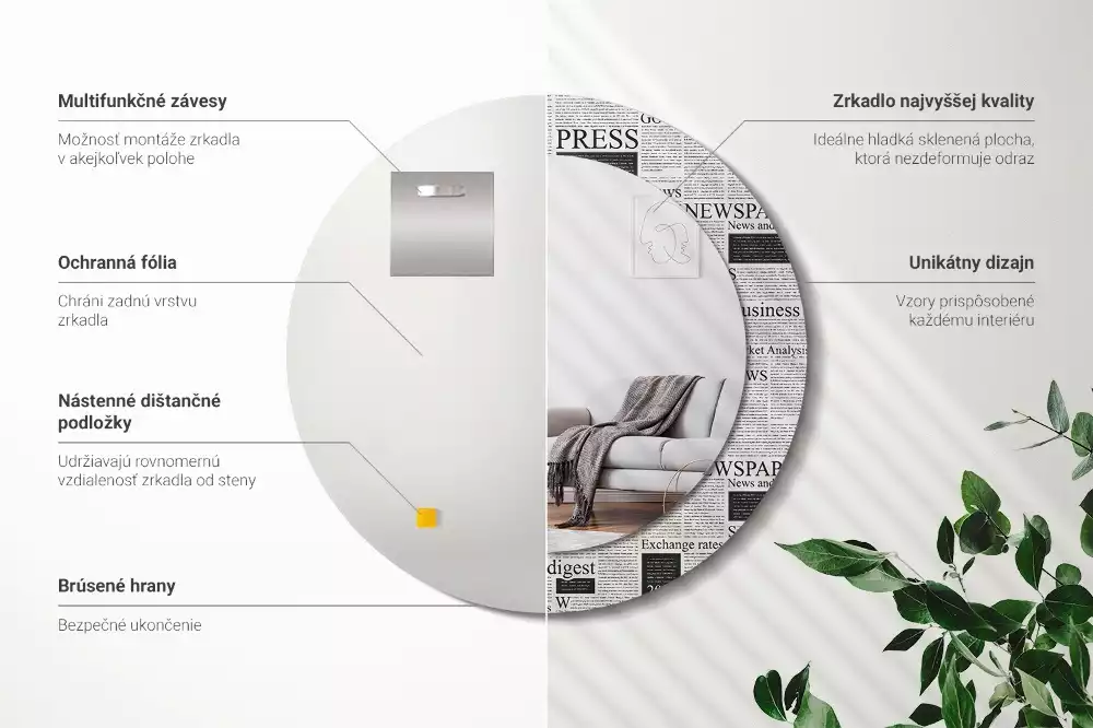 Kerek tükör fali dísz Újságok