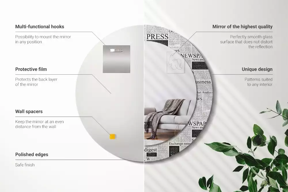 Kerek tükör fali dísz Újságok