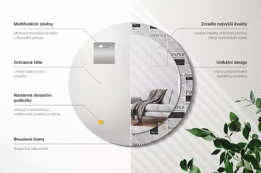 Kerek tükör fali dísz Újságok