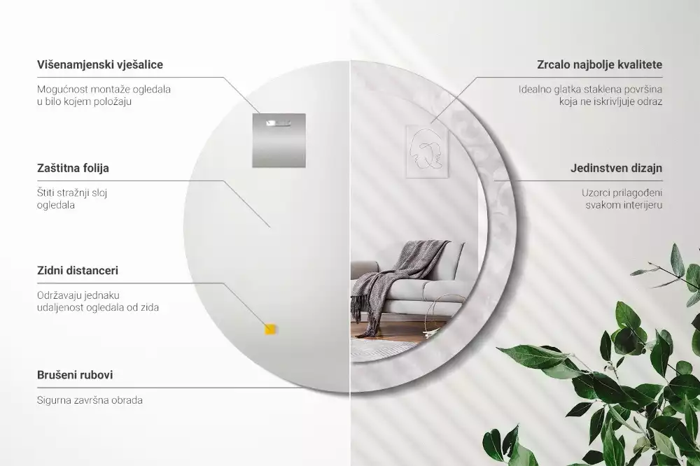 Kerek tükör fali dísz Rokokó textúra