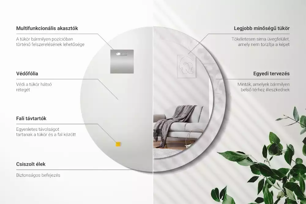 Kerek tükör fali dísz Rokokó textúra