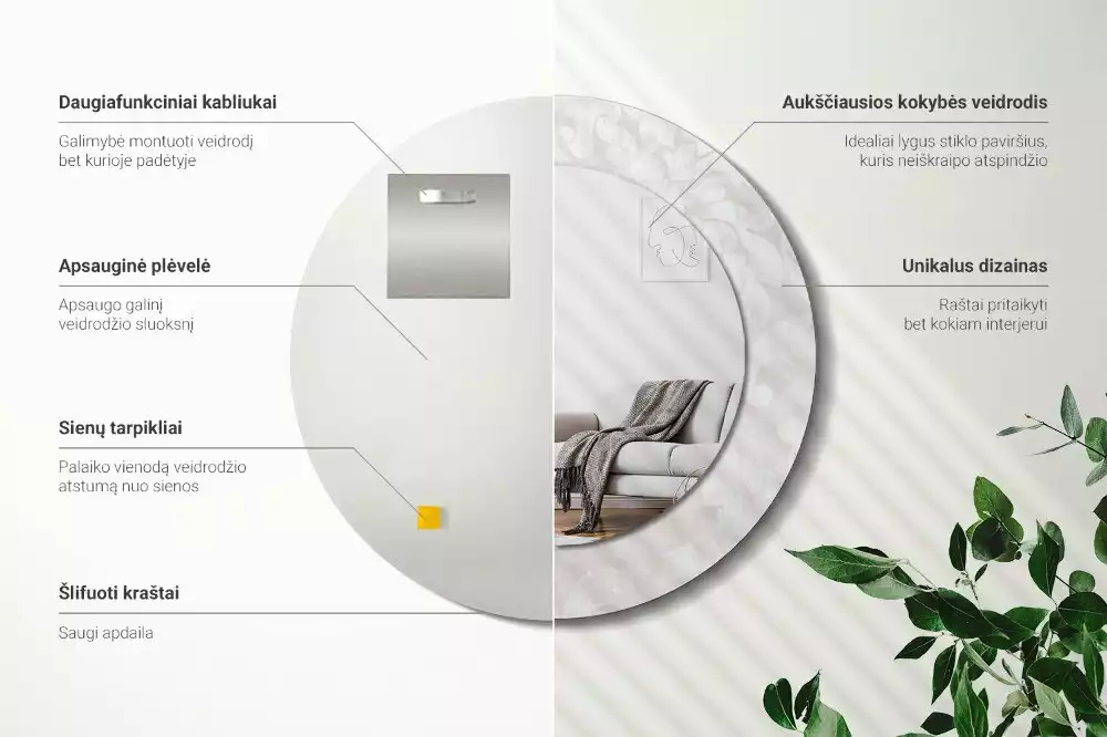 Kerek tükör fali dísz Rokokó textúra