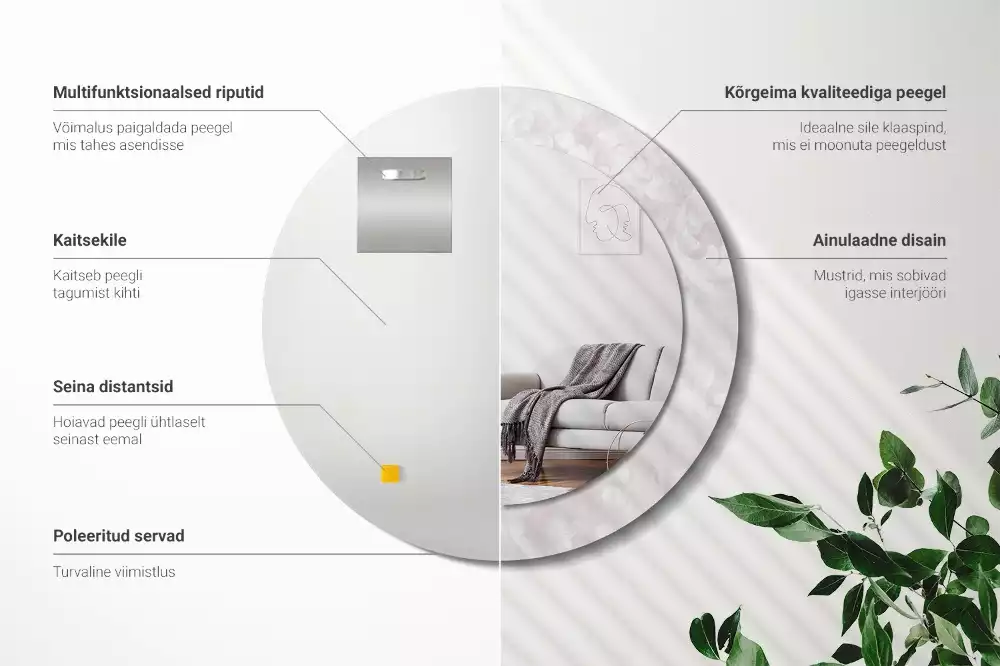 Kerek tükör fali dísz Rokokó textúra