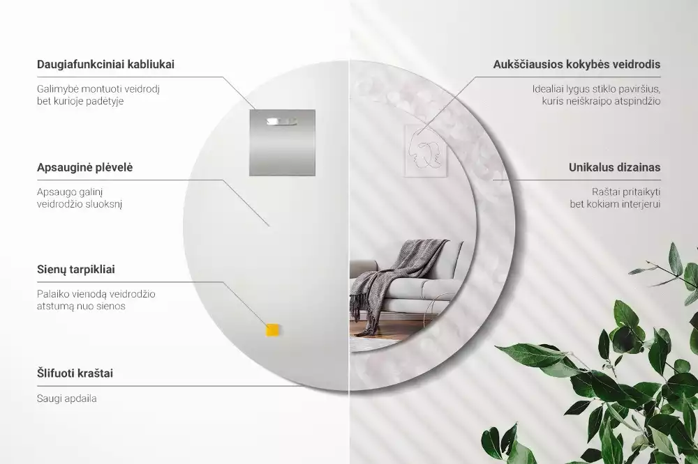 Kerek tükör fali dísz Rokokó textúra