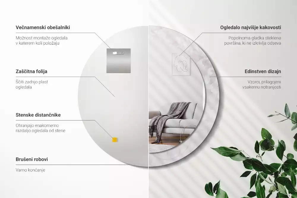 Kerek tükör fali dísz Rokokó textúra