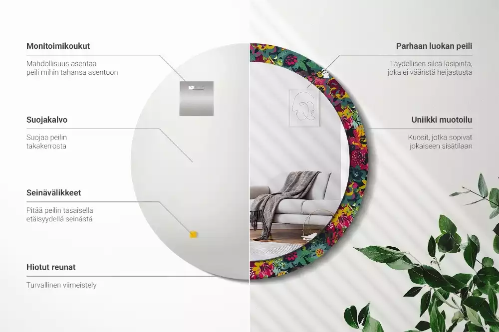 Kerek tükör fali dísz Festett virágok