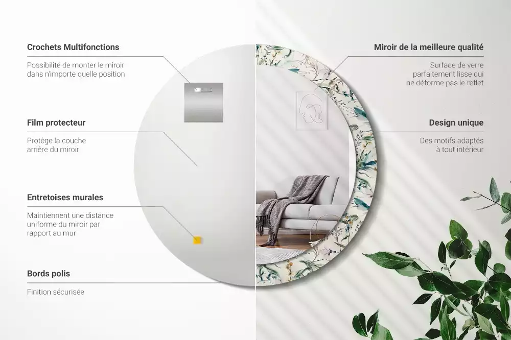 Kerek tükör fali dísz Akvarell virágok