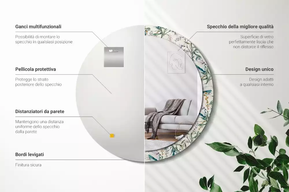 Kerek tükör fali dísz Akvarell virágok