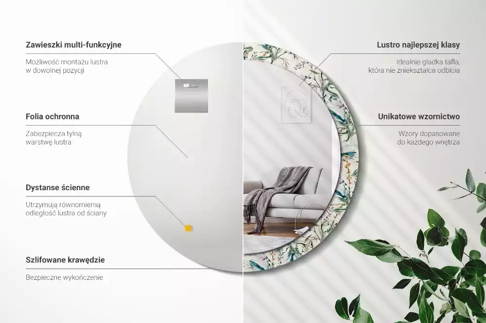 Kerek tükör fali dísz Akvarell virágok