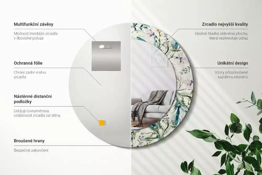 Kerek tükör fali dísz Akvarell virágok