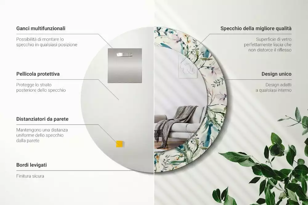 Kerek tükör fali dísz Akvarell virágok