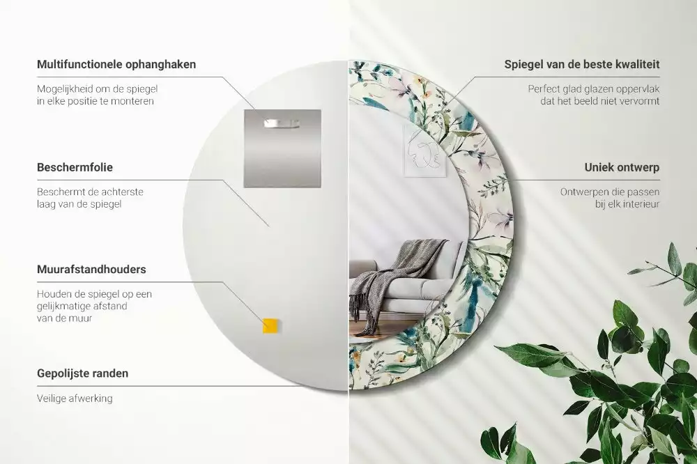 Kerek tükör fali dísz Akvarell virágok